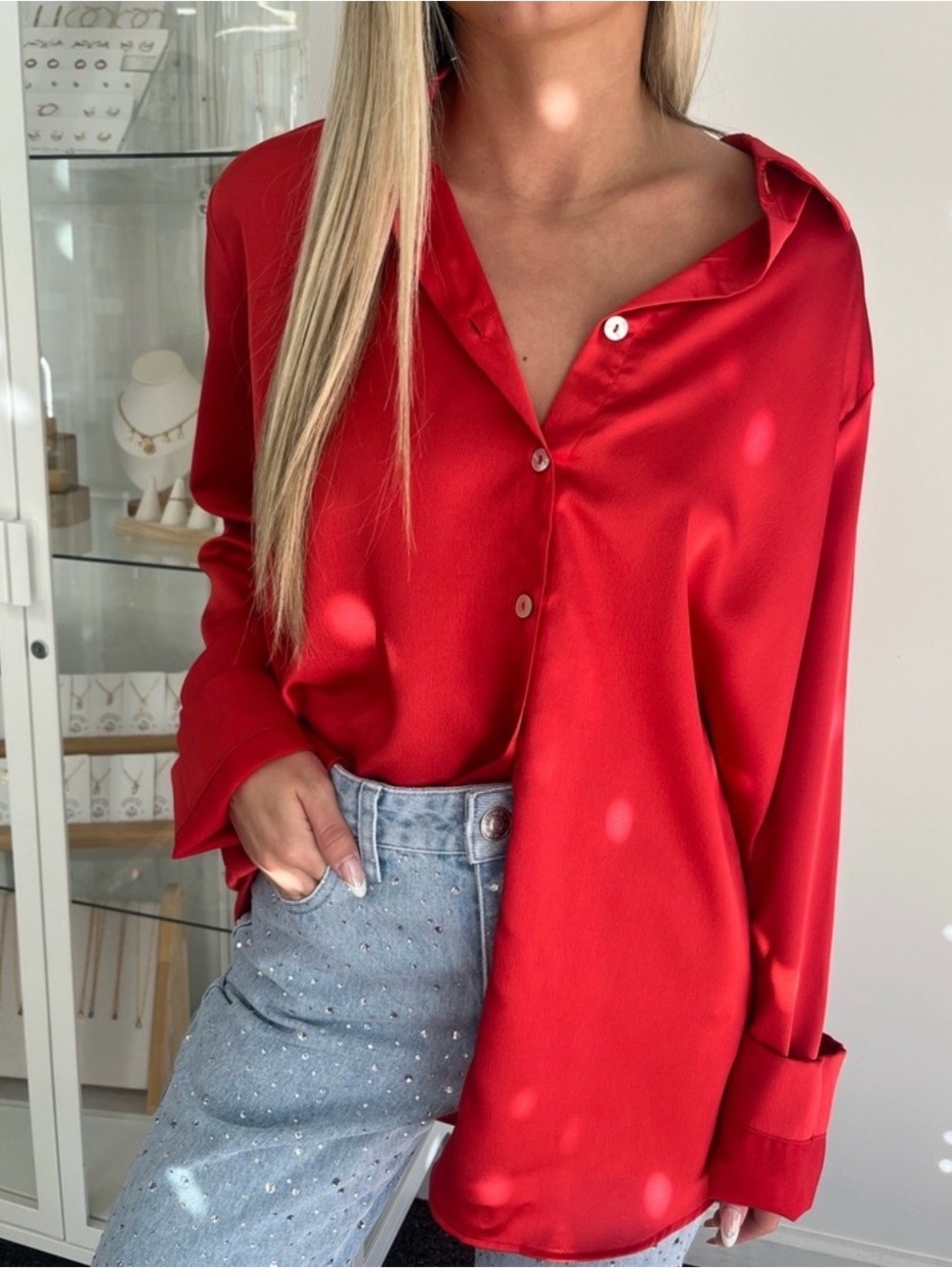 Show Me Your Mumu - Red Satin Button-Down Blouse - Women Tops